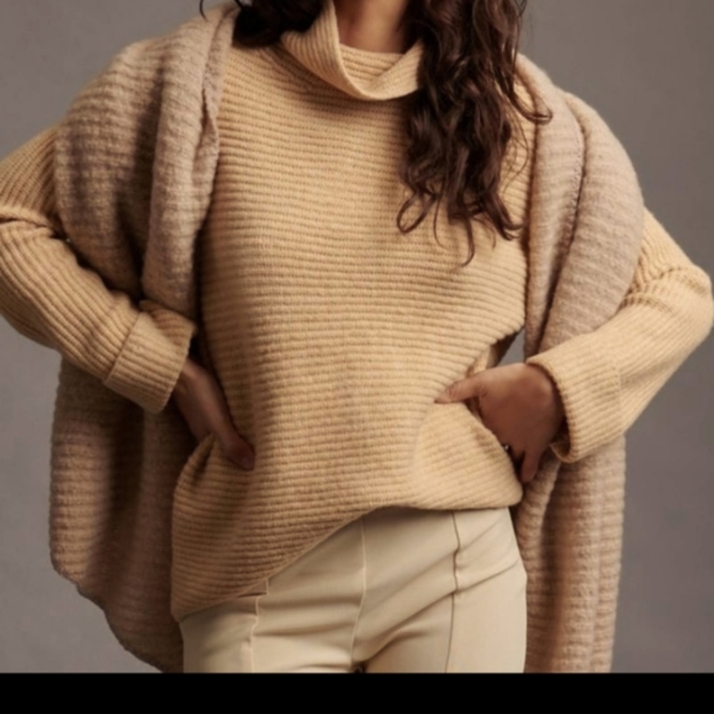 Anthropologie Pilcro cowl neck beige oversized sweater XL